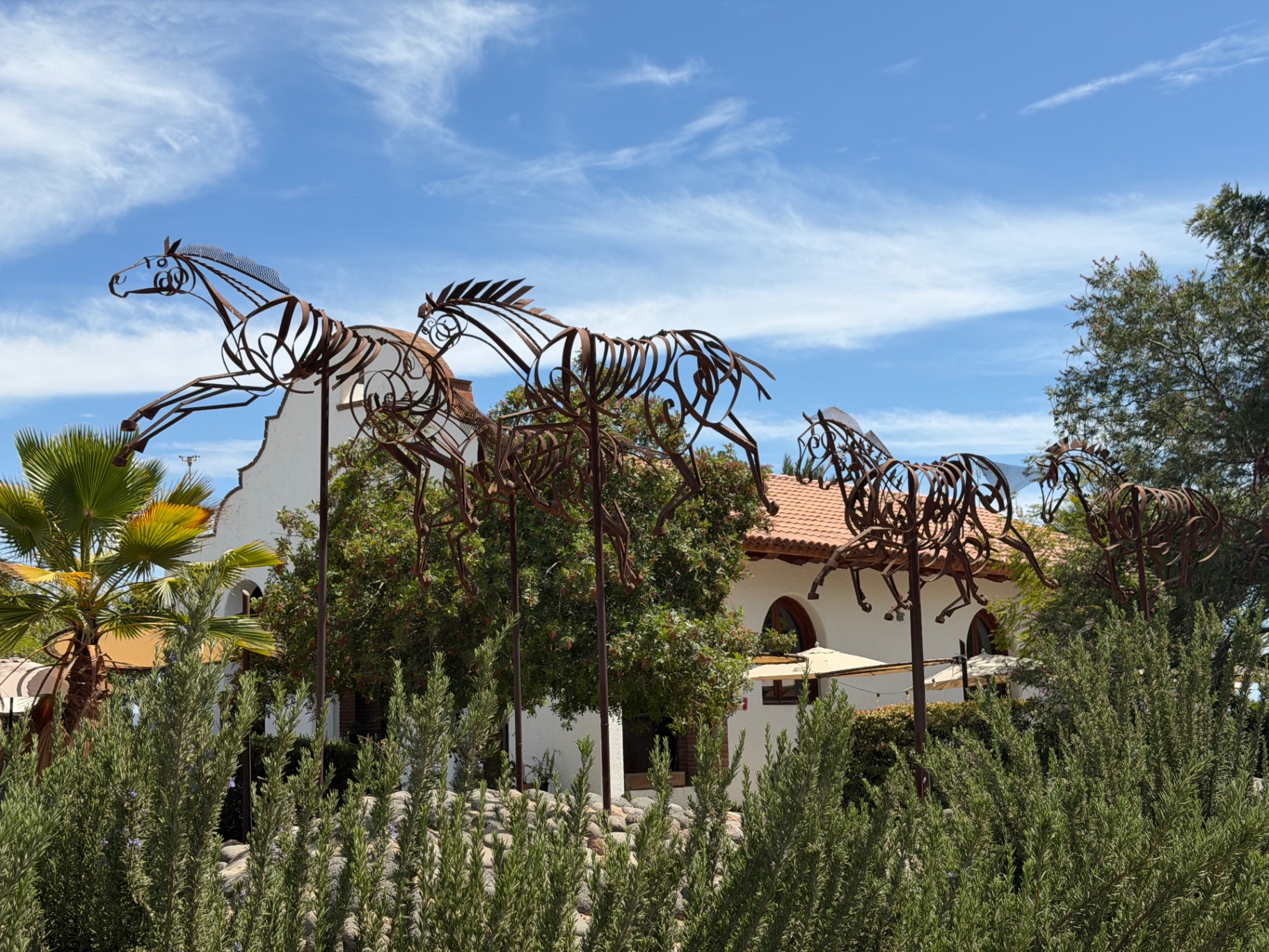 Iron horse sculptures at Adobe Guadalupe.