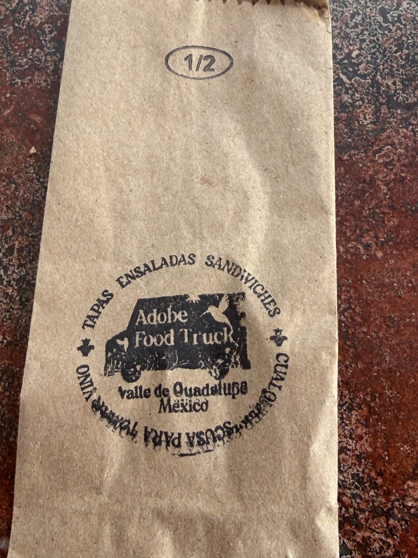 Stamped paper bag from the Adobe Food Truck, Valle de Guadalupe.